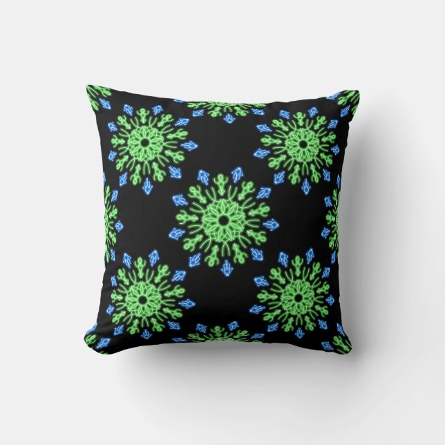 Groene en blauwe neonbloem kussen (Voorkant)