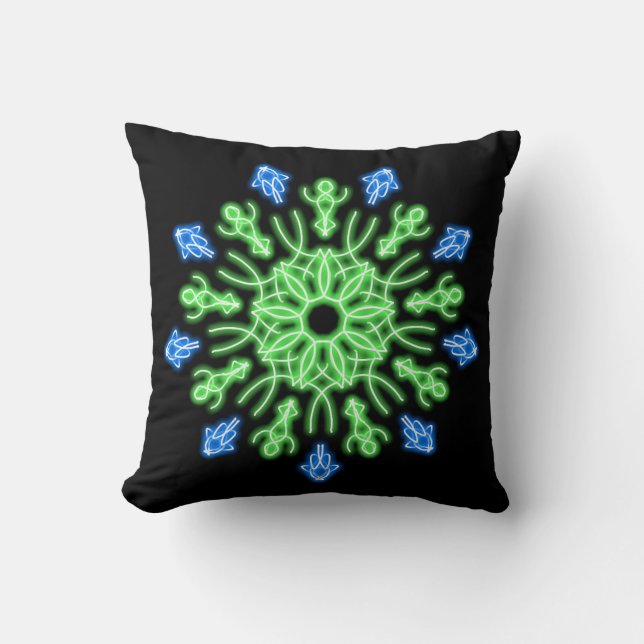 Groene en blauwe neonbloem kussen (Voorkant)
