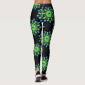 Groene en blauwe neonbloem leggings (Achterkant)
