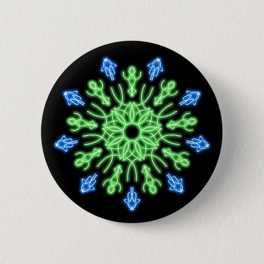 Groene en blauwe neonbloem ronde button 5,7 cm (Voorkant)