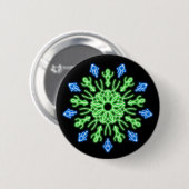 Groene en blauwe neonbloem ronde button 5,7 cm (Voorkant /achterkant)