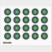 Groene en blauwe neonbloem ronde sticker (Vel)