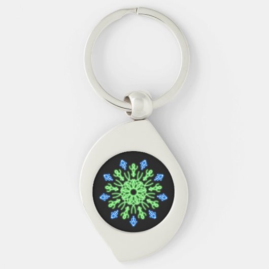 Groene en blauwe neonbloem sleutelhanger (Voorkant)