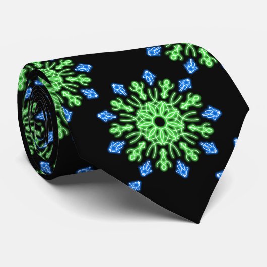 Groene en blauwe neonbloem stropdas (Opgerold)