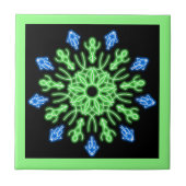 Groene en blauwe neonbloem tegeltje (Voorkant)