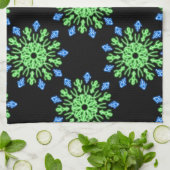 Groene en blauwe neonbloem theedoek (Gevouwen)