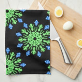 Groene en blauwe neonbloem theedoek (Quarter Fold)