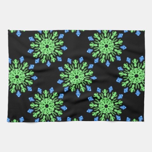 Groene en blauwe neonbloem theedoek (Horizontaal)
