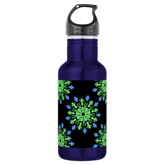 Groene en blauwe neonbloem waterfles (Voorkant)