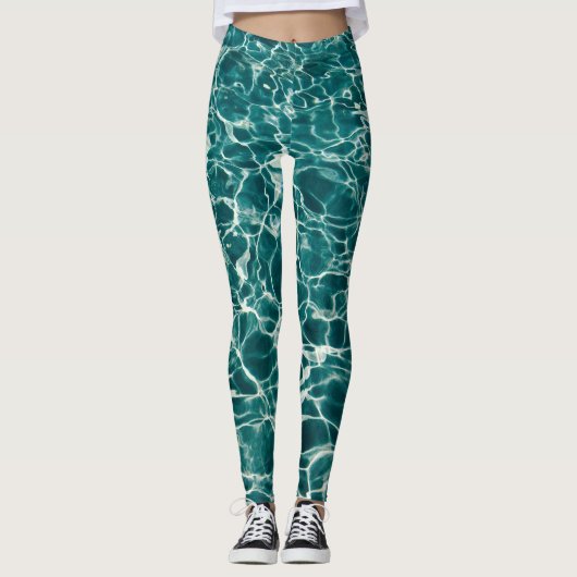 Groene en blauwe oceaangolven leggings (Voorkant)
