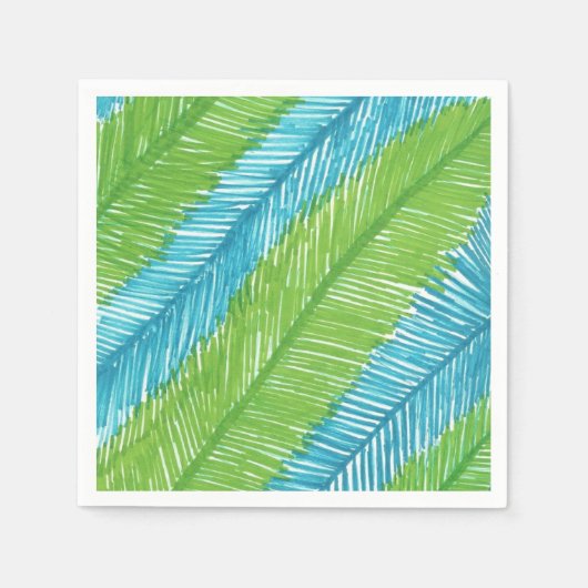 Groene en Blauwe Palm Bladeren Patroon servetten (Voorkant)