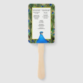 Groene en blauwe pauw bruiloft programma handwaaier (Achterkant)