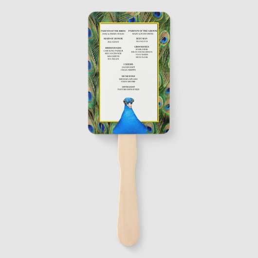 Groene en blauwe pauw bruiloft programma handwaaier (Achterkant)