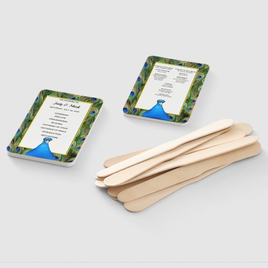 Groene en blauwe pauw bruiloft programma handwaaier (Niet-gemonteerd)