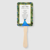 Groene en blauwe pauw bruiloft programma handwaaier (Voorkant)