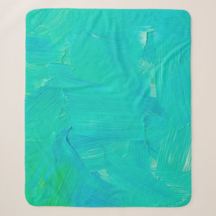 Groene en blauwe penseelstreken, abstract geverfd sherpa deken