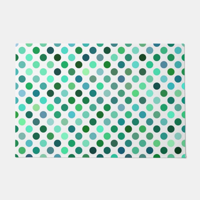 Groene en Blauwe Polka Dot Deurmat (Voorkant)