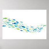 Groene en Blauwe School van Vis Waterverf Poster (Voorkant)