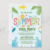 Groene en blauwe speelse zomerse poolparty-uitnodi kaart (Voorkant)