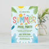 Groene en blauwe speelse zomerse poolparty-uitnodi kaart (Staand voorkant)