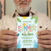 Groene en blauwe speelse zomerse poolparty-uitnodi kaart