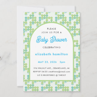 Groene en blauwe stippen moderne babyshower uitnod kaart
