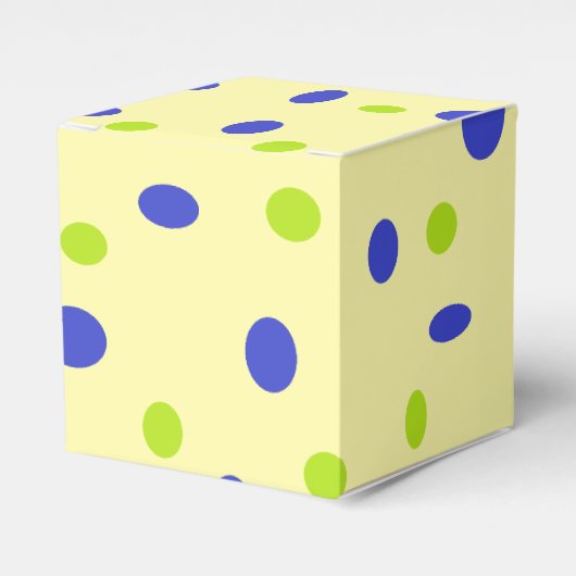 Groene en blauwe stippen op geel bedankdoosjes (Voorkant Zijde)