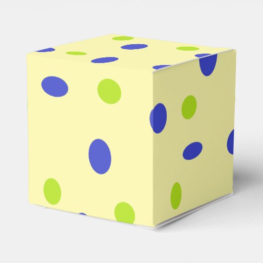 Groene en blauwe stippen op geel bedankdoosjes (Achterkant)