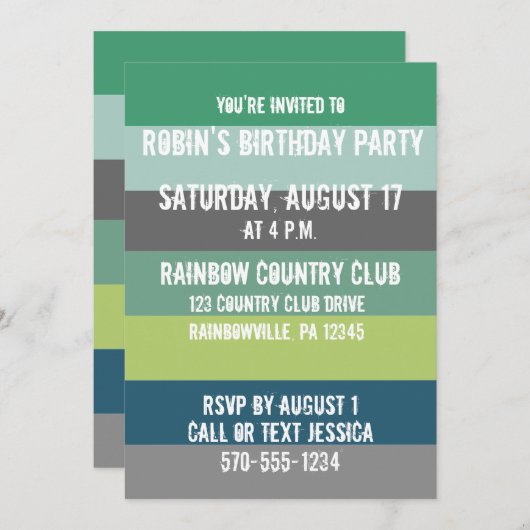 Groene en Blauwe Strepen Aangepaste Party Uitnodig Kaart (Voorkant / Achterkant)