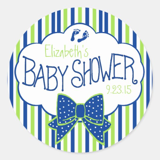 Groene en Blauwe Strepen Baby shower Ronde Sticker (Voorkant)