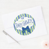 Groene en Blauwe Strepen Baby shower Ronde Sticker (Envelop)