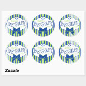 Groene en Blauwe Strepen Baby shower Ronde Sticker (Vel)