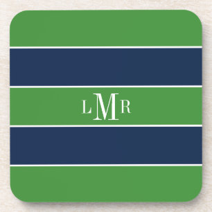 Groene en blauwe strepen en monogram onderzetter