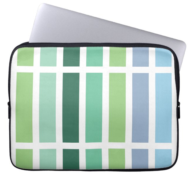 Groene en blauwe strepen laptop sleeve (Voorkant)