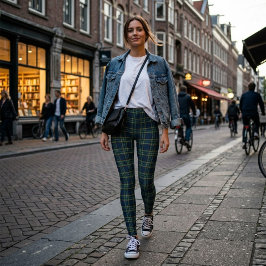 Groene en blauwe tartan ruitpatroon leggings