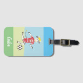 Groene en blauwe tinten | koe cartoon voetbal | KI Bagagelabel (Voorkant (horizontaal))