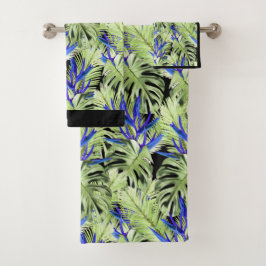 Groene en blauwe tropische planten bad handdoek