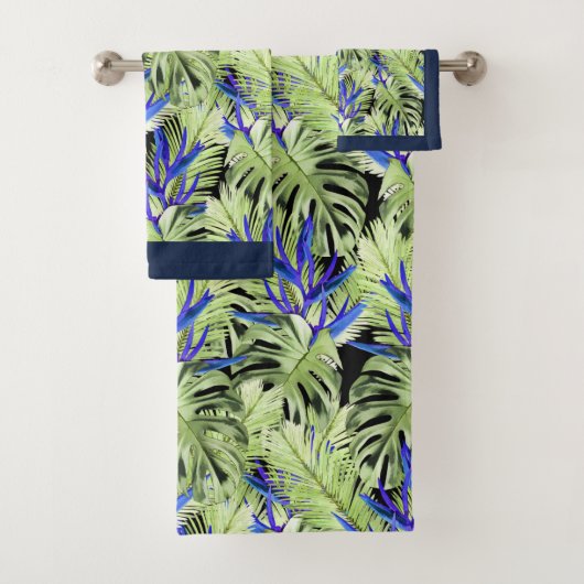 Groene en blauwe tropische planten bad handdoek (Insitu)