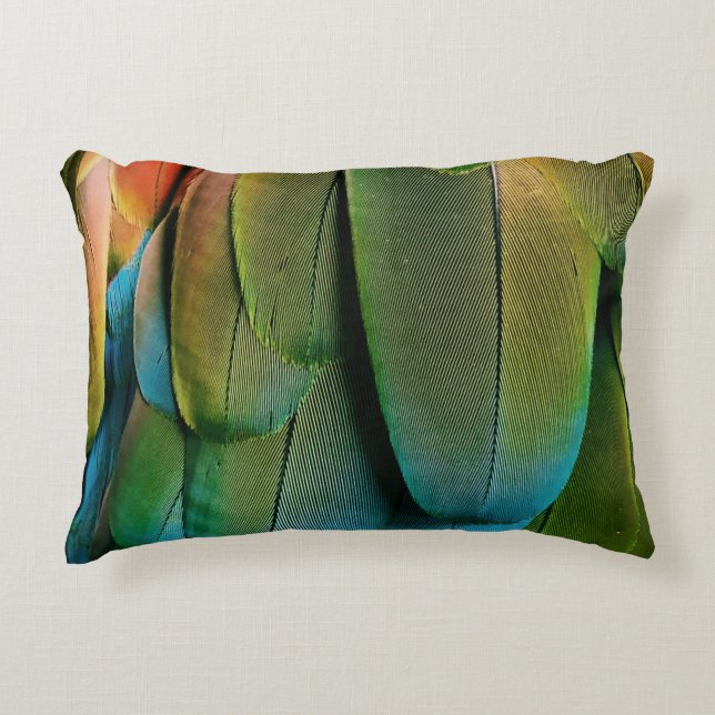 Groene en blauwe veren accent kussen (Voorkant)