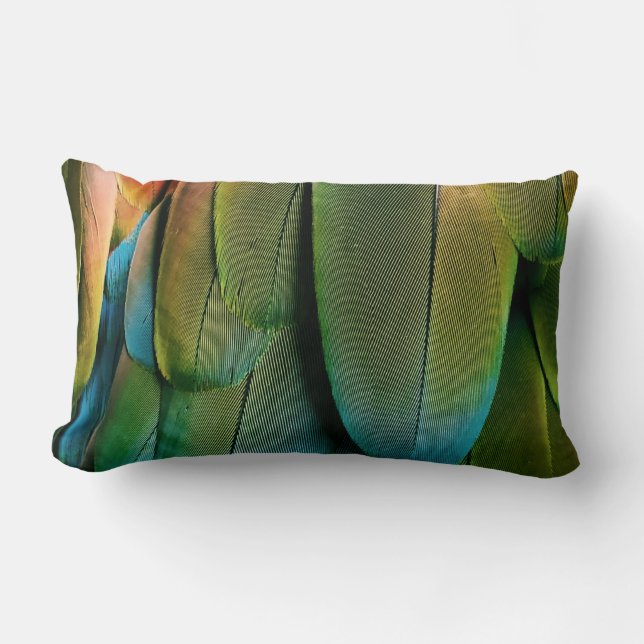 Groene en blauwe veren kussen (Voorkant)