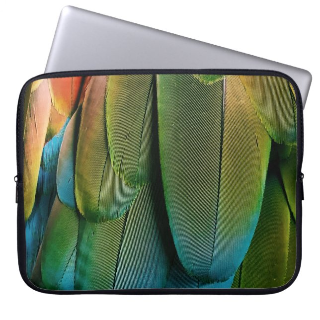 Groene en blauwe veren laptop sleeve (Voorkant)