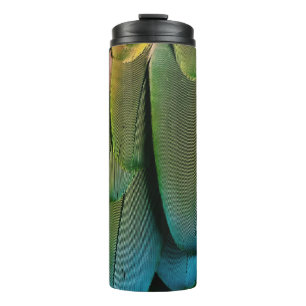 Groene en blauwe veren thermosbeker