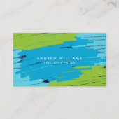 Groene en Blauwe Vibrant Moderne Slagen Visitekaartje (Voorkant)