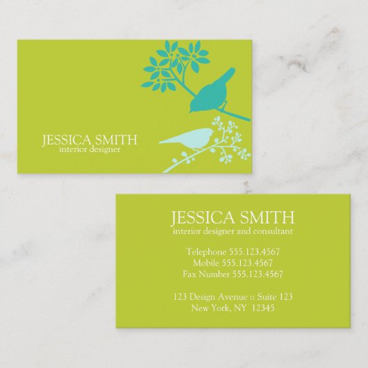 Groene en blauwe vogels visitekaartje (Voorkant / Achterkant)
