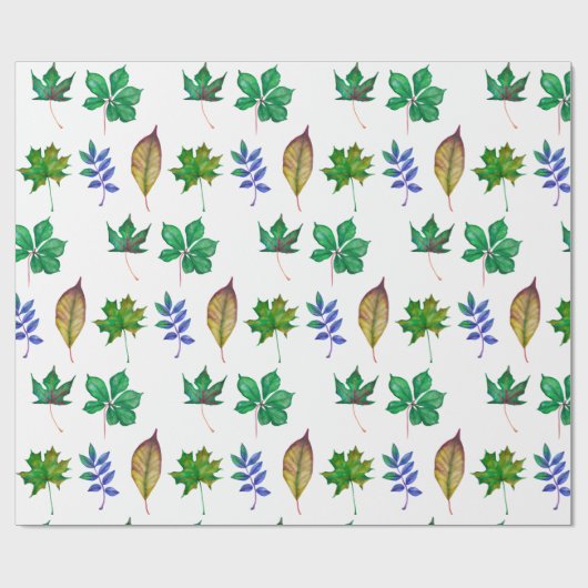 Groene en Blauwe Waterverf bladeren Cadeaupapier (Vlak)