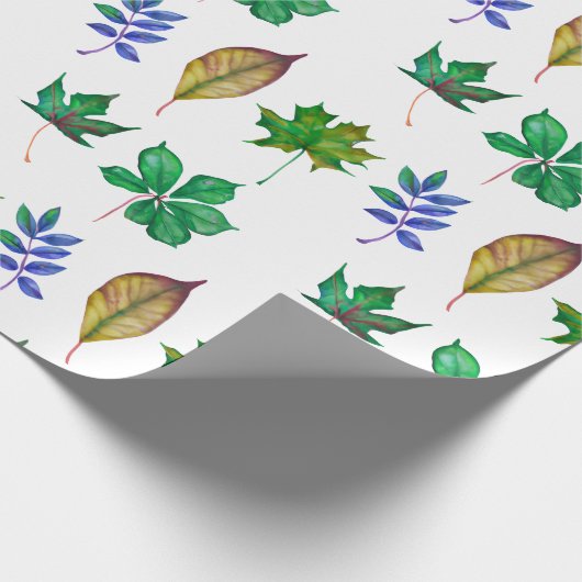 Groene en Blauwe Waterverf bladeren Cadeaupapier (Hoek)