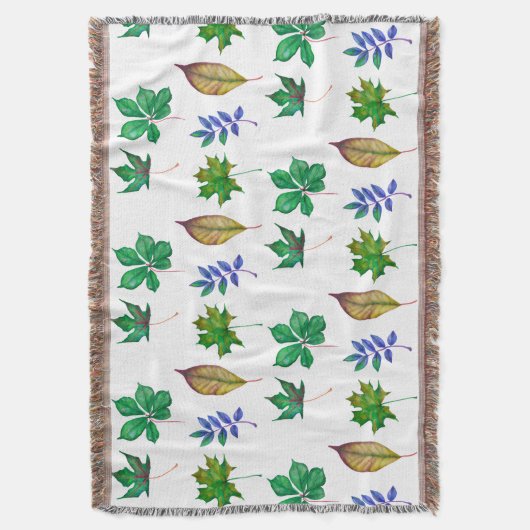 Groene en Blauwe Waterverf bladeren Deken (Voorkant Verticaal)