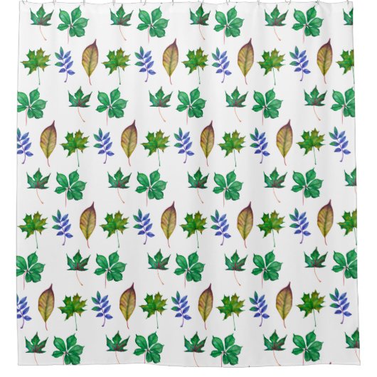Groene en Blauwe Waterverf bladeren Douchegordijn (Voorkant)
