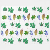 Groene en Blauwe Waterverf bladeren Fleece Deken (Voorkant (Horizontaal))