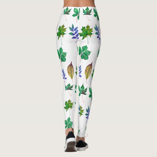 Groene en Blauwe Waterverf bladeren Leggings (Achterkant)